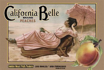 Affiche publicitaire ancienne (Pêches California Belle)