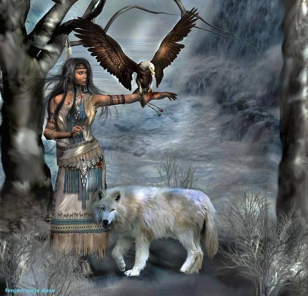 Indienne et loup